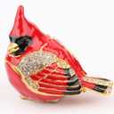 SEVENBEES Cardinal Bird Trinket Box Metal Enameled Animal Figurines Collectable Wedding Jewelry Ring Holder Organizer - Mothers Day Gifts