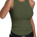 GEMBERA Women's Sleeveless Racerback High Neck Casual Basic Cotton Ribbed Fitted Tank Top, L