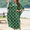 MAKABO Kaftan Dresses for Women Caftans Moo Moos V Neck Beach Swimsuit Cover Up Boho Hawaii Maxi Dress (Small-Medium, St Patricks Grid)