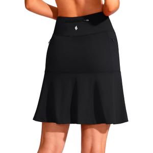 SANTINY 19" Golf Skorts Skirts for Women Zipper Pockets Knee Length Skort Women's High Waist Athletic Tennis Skirt, XL