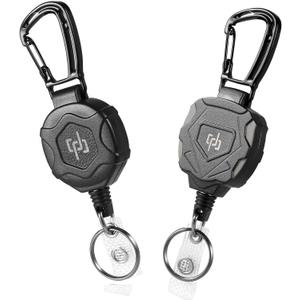 2 Pack Retractable Keychain Heavy Duty Carabiner Badge Holder, Tactical ID Badge Reel with 32 Steel Retractable Cord, 8.0 OZ