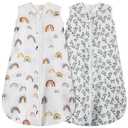 2 Pack Baby Sleep Sack 0-6 Months 100% Organic Cotton Muslin Baby Sleeping Bag 2-Way Zipper Wearable Blankets (Rainbow & Leaf, Small)