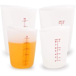 Hedume Set of 4 Silicone Flexible Measuring Cups with Marking, 2 Pack 8 Ounces(1-cup) and 2 Pack 16 Ounces(2-cup) Squeeze and Pour Silicone Measuring Cup Set