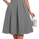 WUSENST Church Dress for Women Short Sleeve A Line Elegant Midi Dresses Wedding Cocktail Tea Party Evening Dress (Gray, L)