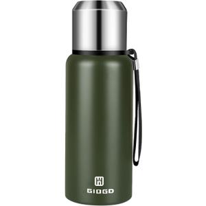 Insulated vacuum Thermo Bottle 500ml/16.9oz with cup Stainless steel coffee bottles for hot and cold drink water flask.(Green,500ml)