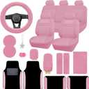 Car Seat Cover Full Set for Women with Waterproof Floor Mats,3D Air Mesh Car Seat Cover with 5mm Composite Sponge Inside,Universal Fluffy Steering Wheel Cover, Accessories Full SUV(Pink)