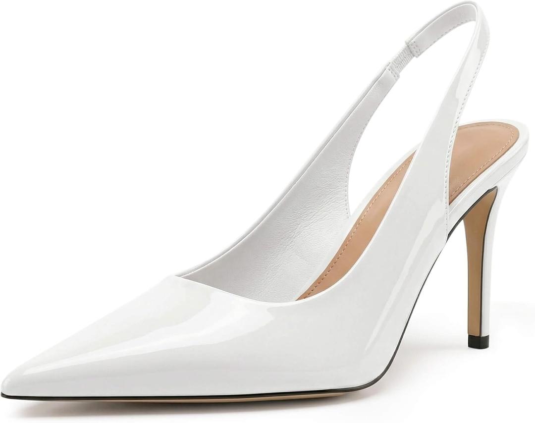 heelchic Slingback Heels for Women Pointed Toe Stiletto Heel Closed Toe Pumps Slip on High Heels 2.95 inch Dress Pumps