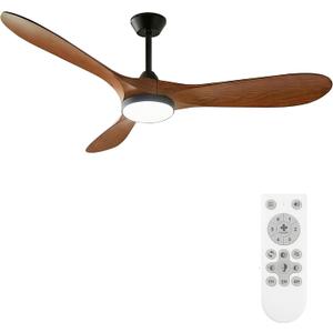 52 inch Ceiling Fans with Lights, 6 Speeds Noiseless DC Reversible Ceiling Fans with Lights & Remote, 1/2/4H Timer, 3CCT Dimmable Modern Ceiling Fans for Living Room, Bedroom (Walnut Wood)