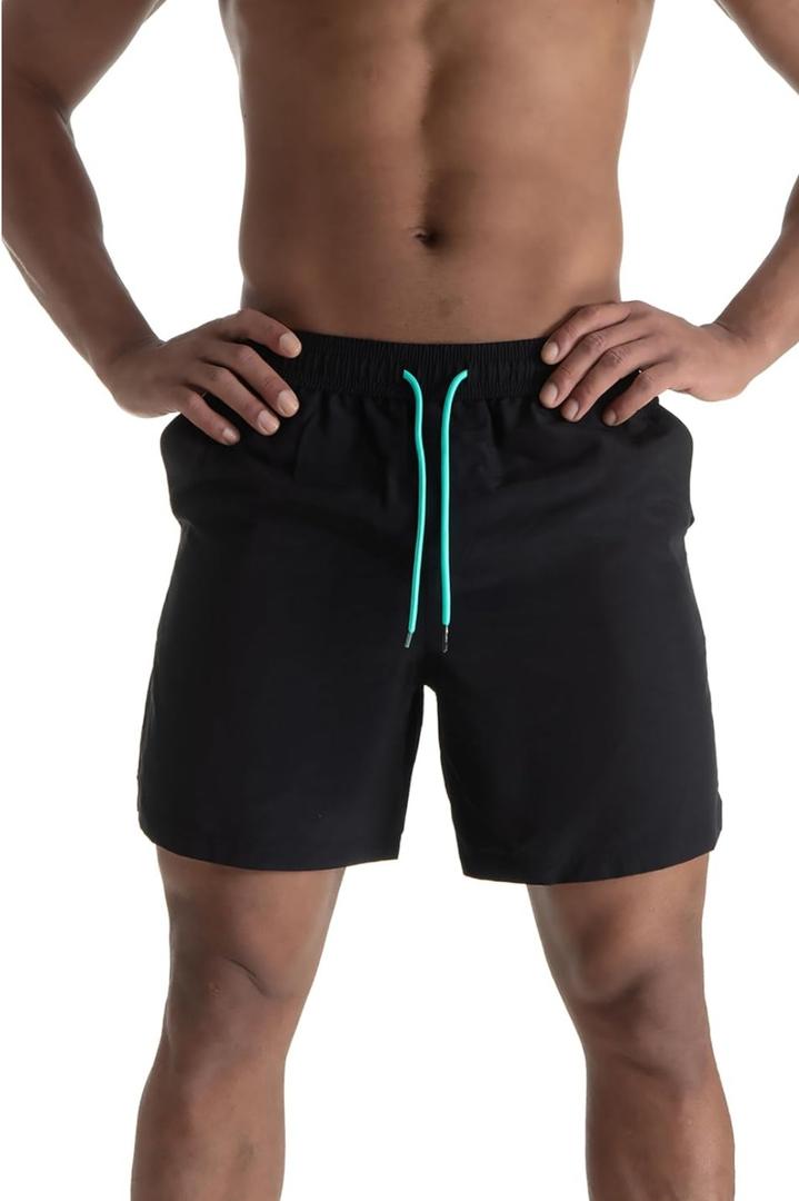 Mens Swim Trunks 6" Quick Dry Swim Shorts with Mesh Lining Swimwear Bathing Suits with Zipper Pocket Black Size XL