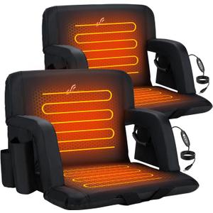 Sportneer Heated Stadium Seats with Back Support: 6 Adjustable Angles Extra Wide Bleacher Seat with Dual Heating Zones - 2.5" Padded Stadium Seats for Sports Outdoors, 2 Pack