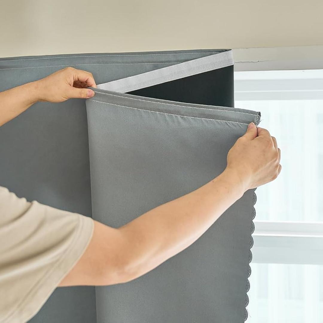 AJAZZ self Adhesive Portable 100% Blackout Curtains Simple and Easy to installBedroom Window Thermal Lnsulated Kitchen Room Darkening Black Small Drapes 1-Pack, 59"W x 84"L