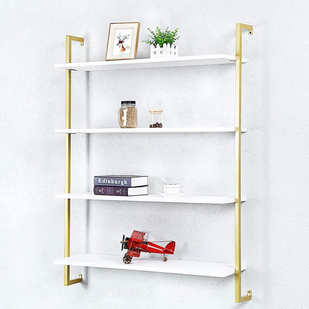Floating Shelves For Bedroom,Wall Mounted Bookshelf,Wall Shelf(4 Tier 92In), Gold(4-layer)