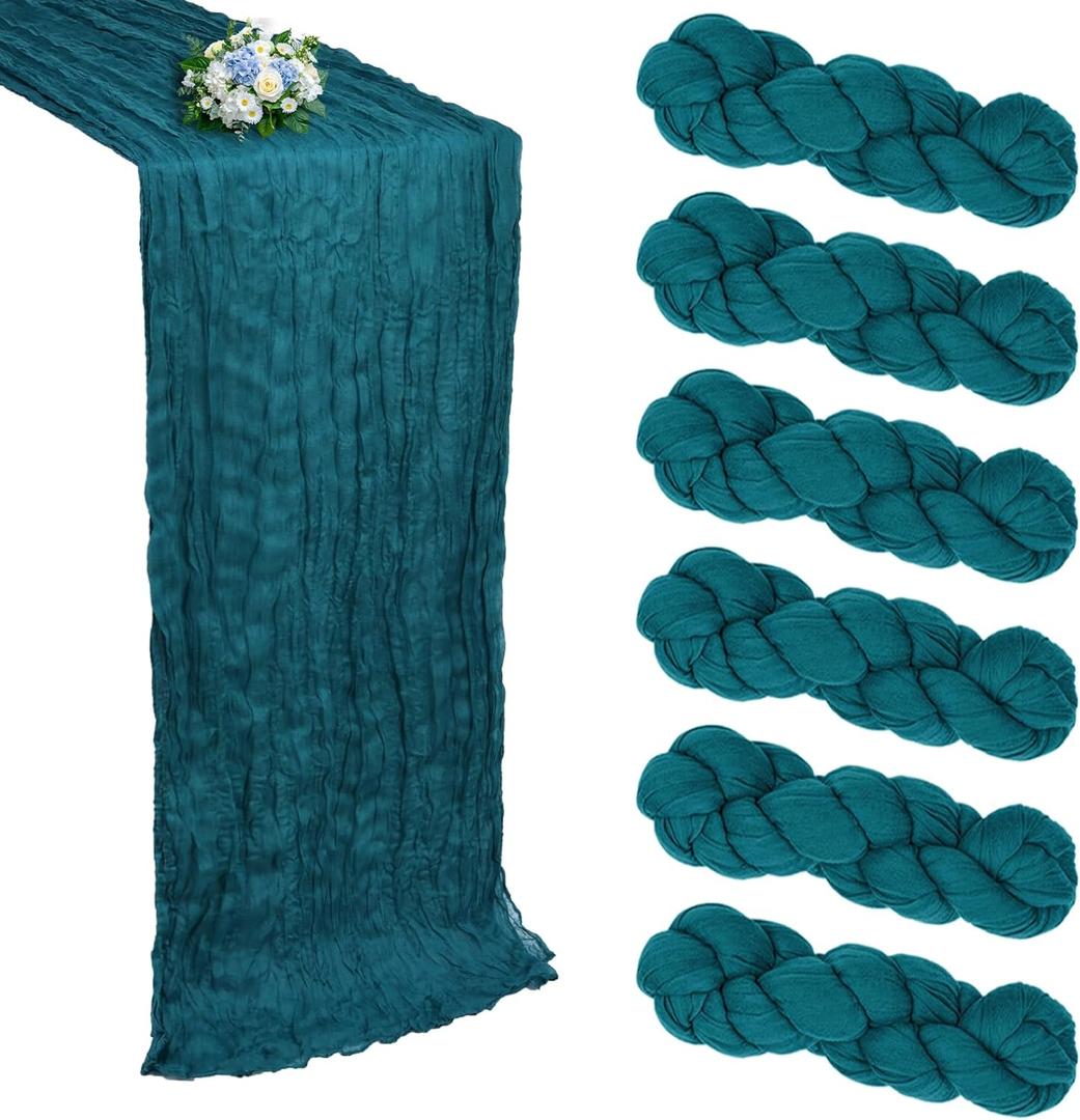6 Pack Teal Cheesecloth Table Runner 10FT Boho Cheese Cloths Gauze Fabric Table Runners 120 Inch Rustic Sheer for Spring Wedding Birthday Party Baby Shower Holiday Home Decorations