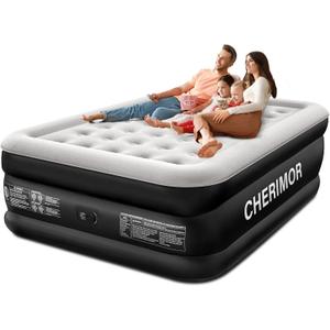 Queen Air Mattress with Built-in Pump, 18" Raised Comfort, 48Hr Leak-Proof Test, Upgraded Honeycomb Pillar Design, Supports 800 lbs, 3-Min Inflation-Inflatable Bed for Home Guests & Camping (Black)