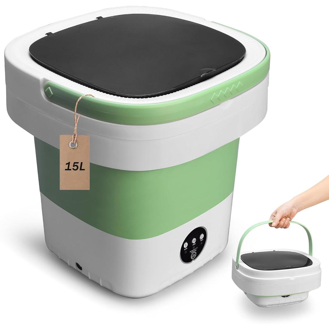 Portable Washing Machine, Mini 15L Foldable Washer and Dryer with 3 Modes Deep Cleaning, Upgraded Small Collapsible Laundry for Travel, Sutiable for Underwear,Baby Clothes,Socks or Other Small Items