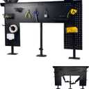 Studio Desk Pegboard with 2 Monitor Mounts Gas Spring Adjustable Arms, Work Bench 47 x 31 inch Heavy Duty Steel Stand Pegboard-Table Shelf Organizer for Workshop, Gaming and Live Streaming Accessories