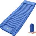 Self Inflating Sleeping Pad for Camping, Portable 4" Extra-Thick Camping Cots for Adults with Pillows & Built-in Foot Pump, Ultralight Camping Mattress for Tent Hiking Essentials Gear (Blue, Single)
