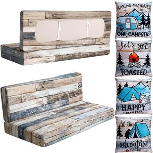 SmoothNovelty 8 Pcs Rv Dinette Cushion Covers- Stretch Washable 4 Pillowcase, 2 Backrest, 2 Bench Covers, Camper Couch Cushion Slipcovers Replacement for Travel Trailer Car Bench Furniture Protector