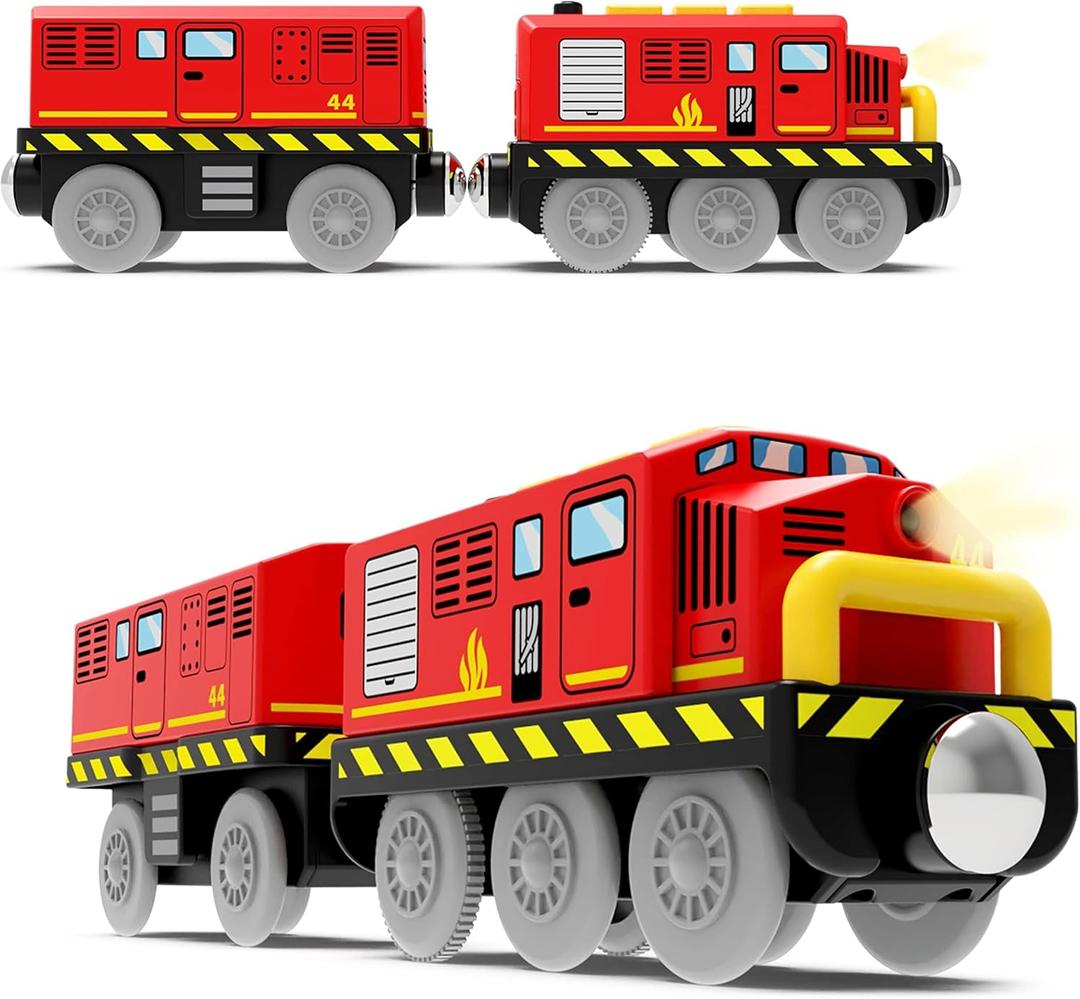 Train Toys Battery Operated Locomotive Trains for Wooden Track, Motorized Train for Toddlers with Magnetic Connection, Compatible with Thomas, Brio, Chuggington, Melissa and Doug (Red)