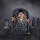 Halloween Animatronic Zombie Tombstone Animated Skeleton Decorations - Sensor Activated with Creepy Sound, Scary Move, Light Up Eyes, Haunted House Spooky Decor Horror Prop for Indoor/Outdoor, Yard