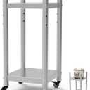 Stainless Steel Rice Warmer Stand–14"x14" SS Two-Tier Cart with Adjustable Upper Shelf & 4 Swivel Casters (2 Locking) Store&Move Cooking Equipment Multi-Purpose Mobile Station for Indoor/Outdoor