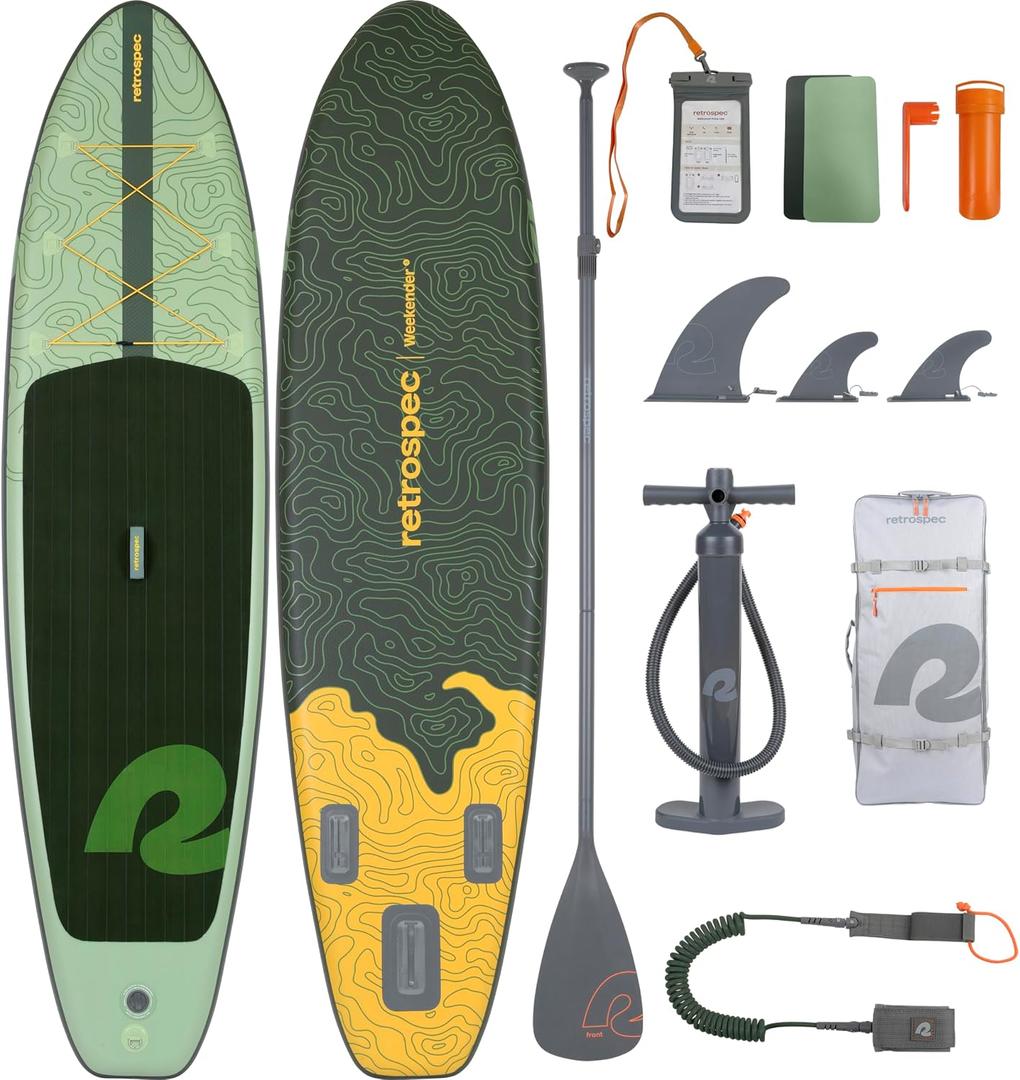 Retrospec Weekender Inflatable Stand Up Paddle Board Includes Paddle, Pump, and Accessories 106 Lightweight iSUP, Puncture Resistant Inflatable Paddle Board for Adults