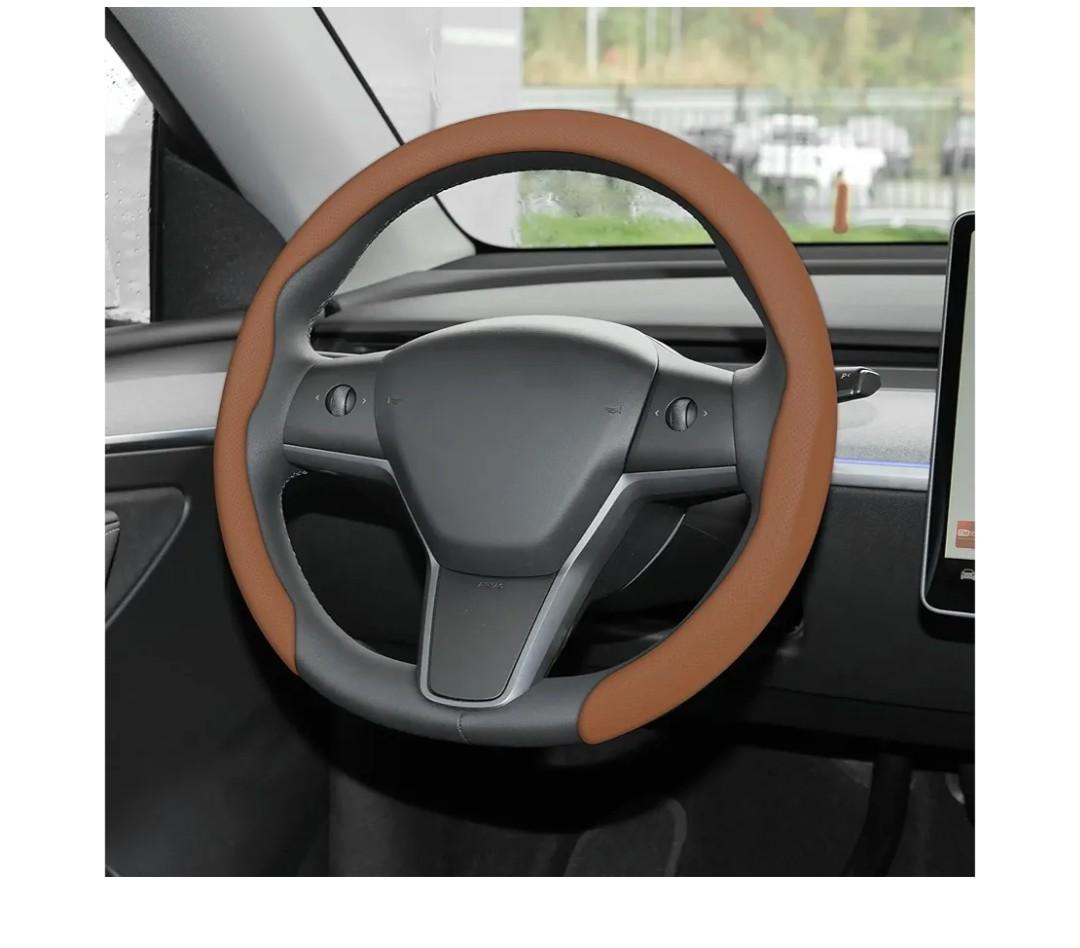 frani Nappa Leather Steering Wheel Cover, Universal 15 Inch Premium NonSlip Steering Wheel Cover Tan