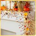Thanksgiving Garland with Lights 9.84 ft Fall Decor Garland with Artificial Berries Pumpkins Maple Leaves Thanksgiving Decorations for Harvest Party Home Mantel Fireplace Table Wall Decor