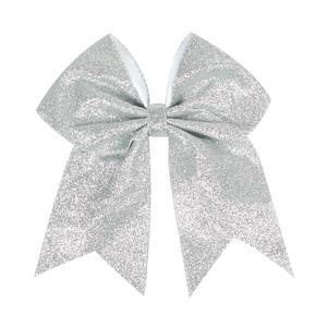 8" Large Glitter Cheer Bows with Full Rhinestones Colorful Shimmer Shiny Cheer Hair Bows Elastic Band Ponytail Holder for Cheerleader Girls Sports - Silver, 2 Pack