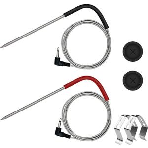 2-Pack Temp Meat Probe Replacement for Pit Boss Pellet Grills and Smokers, 3.5 mm Plug Thermometer Probes with 2 PCS Probe Grommets and Probe Clips