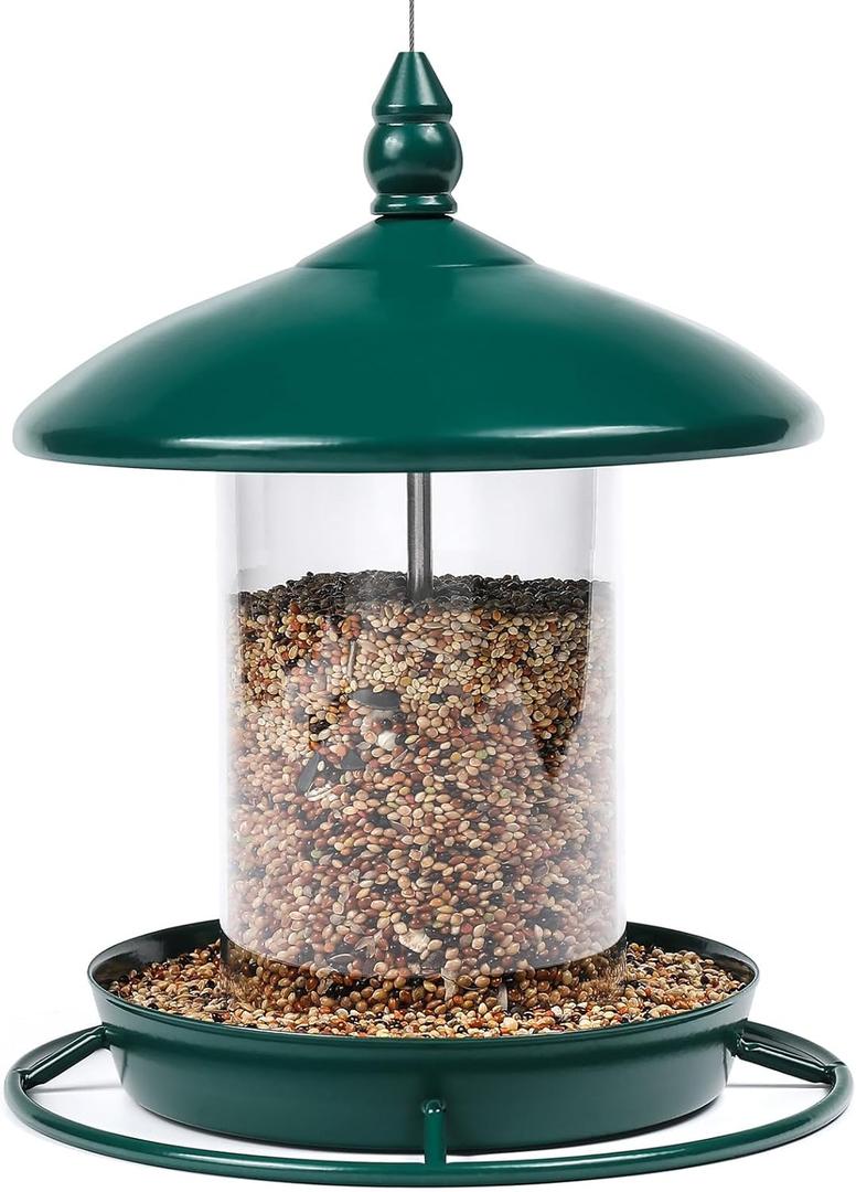 Metal Roof Bird Feeder for Outdoors - 360 Feeding Perch. Green
