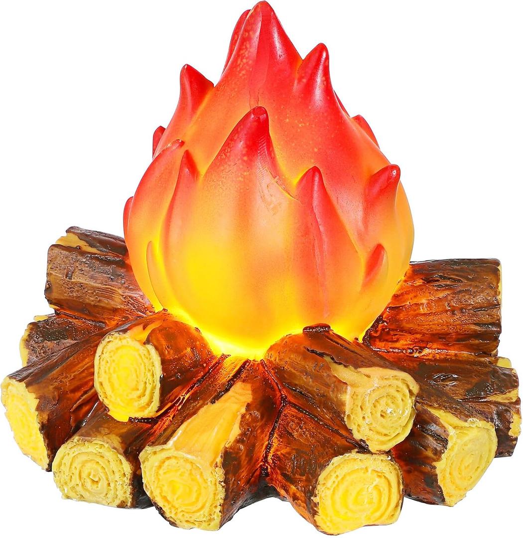 ABOOFAN LED Fake Campfire Lamp Battery Powered Artificial Fire Fake Flame with Realistic Log Flameless Candle for Halloween Christmas Campfire Party Decorations