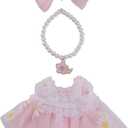 Pink Clothes Set 3-Piece Dress Set with Necklace and Bow Decor Accessories Clothes Only