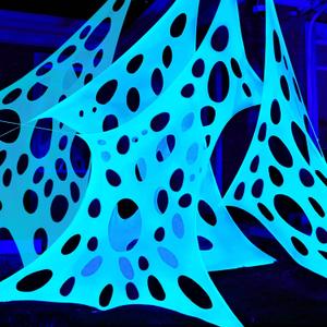JOYIN 1000sqft Halloween Spider Web Decoration Outdoor, Glow-in-The-Dark Giant Spiderweb, DIY Stretchy Flexible Beef Netting in White (Blue at Night) for Neon Decor Indoor Party Haunted House Prop (White (Blue Under Black Light))