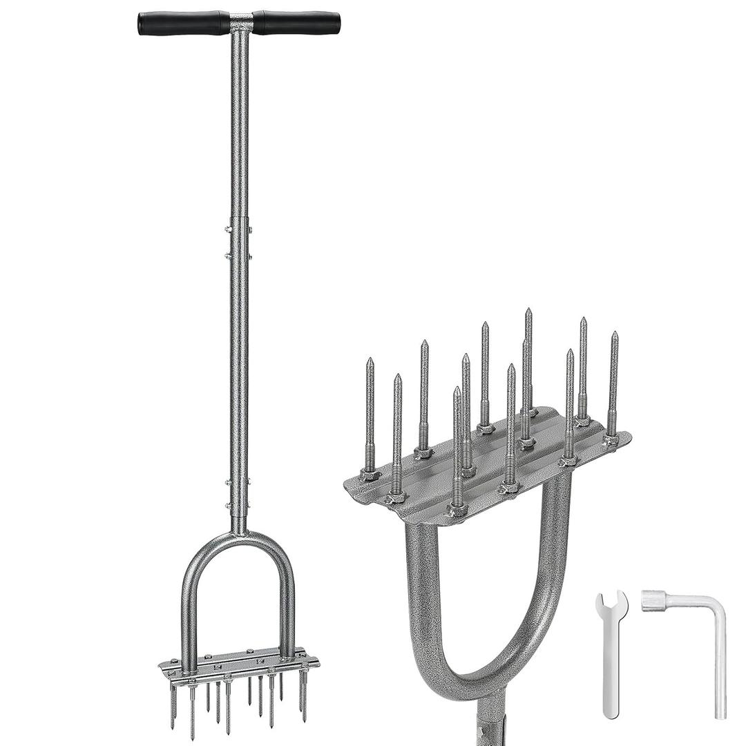Lawn Aerator Tool, 43.3" Pre-Assembled Lawn Aerator with 12 3.5" Lengthened Iron Spikes, Efficient Manual Grass Spikes Aerator for Yard Aerating, Garden Tools, Easy to Use