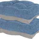 HARBOREST Chair Cushions for Dining Chairs Set of 2 - Chenille Tufted Kitchen Chair Cushions with Ties and Non-Slip Bottom, Foam Chair Pads for Dining Chairs, 17" x 17", Blue