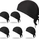 6 Pieces Do Rags Sweat Wicking Beanie Cooling Durags Skull Cap Motorcycle Head Wrap Bandana for Men Women (Black)