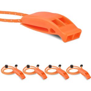 4 Pack Emergency Whistles, Loud Shrill Safety Whistle with Reflective Lanyard for Outdoor Climbing Hiking Camping Fishing Boat Kayak Life Vest Jacket Boating Water Survival Rescue Signaling (Orange)