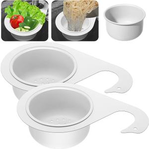 Teenyyou 2 Pcs Stainless Steel Sink Strainer Basket 15 Oz Multifunction Hanging Sink Colander Drain Basket Faucet Upgrade Quick Draining Kitchen Tool for Fruit Vegetable, 8.7 x 3.9 x 2.3 Inch (White)
