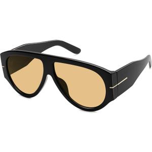 Oversized Retro Aviator Sunglasses Womens Mens 70s Classic Vintage Sun Glasses AR82227 (Deep Black/Yellow Us)