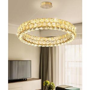 Modern Ring Chandelier, Crystal Chandeliers for Dining Room Round Ceiling Light Fixture for Living Room Bedroom Lighting LED Dimmable with Remote Ring Lights, 24inch Gold Light