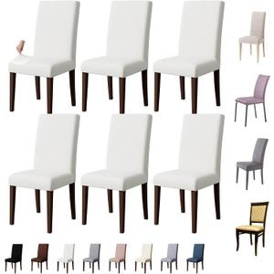 Dining Chair Covers Set of 6, Stretch Kitchen Removable Washable Chairs Slipcovers Seat Protector for Home, Party, Banquet (Beige)