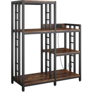 6-Tier Adjustable Mini Fridge Cabinet with Power Outlet,Kitchen Bakers Rack with Storage,Mini Fridge and Microwave Stand,Coffee Bar, Free Standing Shelf for Kitchen, Home Office,Rustic Brown