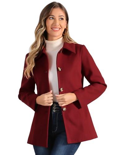 Allegra K Womens Work Office Winter Overcoat Single Breasted Point Collar Pea Coat Small Red XL
