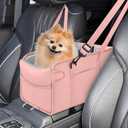 Portable Dog Car Seat for Small Dogs - Adjustable Safety Leash, Washable Cushion & Storage Pocket - Pet Booster Seat for Car Travel- Pink
