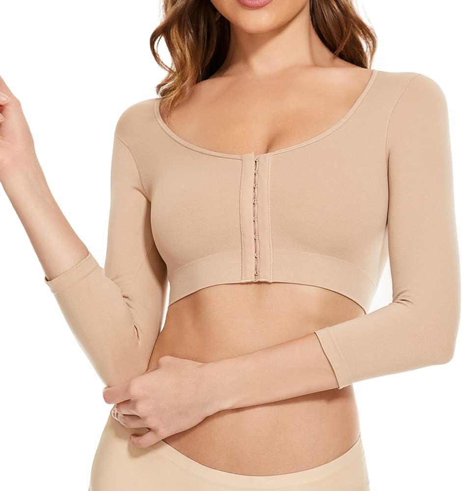 KSKshape Arm Shaper for Women Post Surgery Arm Lipo Compression Sleeves Front Closure Shapewear Bra Posture Corrector (Medium, Beige)