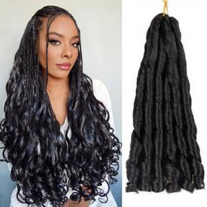 French Curl Braiding Hair 24 Inch Knotless French Curl Braids Pre-stretched Bouncy Loose Wave Sprial Curly Ends Soft as Human Hair Wavy Black Curly Braiding Hair Extensions for Boho Box Braids Twists (1B natural black)