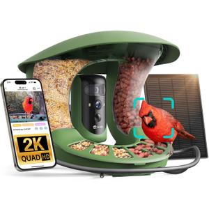 Birdfy 2 Smart Bird Feeder with Camera, AI Identifies Bird Species, Dual-Lens 2K Camera for Live Streaming & Close-Up Photos, Solar-Powered Backyard Birdwatching Gift