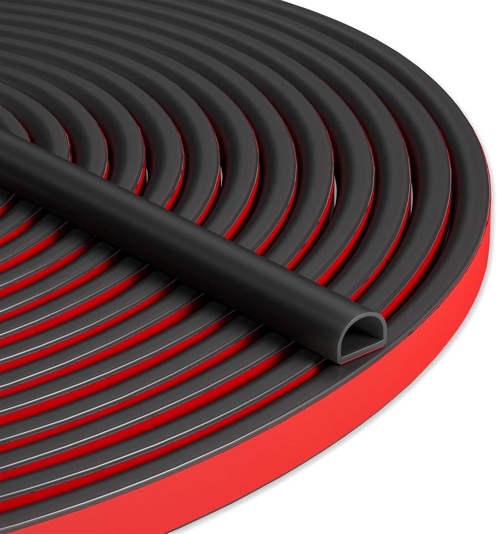 20FT Weather Stripping Door Seal - Self Adhesive Weather Insulation Strip Weatherstripping Silicone D Shaped Seal Strip Door Frame Gap Filler/Window Soundproofing (Black)