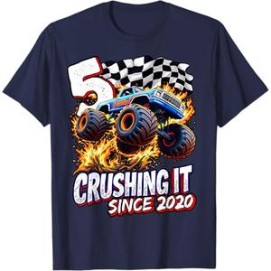 Birthday Monster Truck 5 Year Old Boys 5th Party Born 2020 T-Shirt, Size: Small
